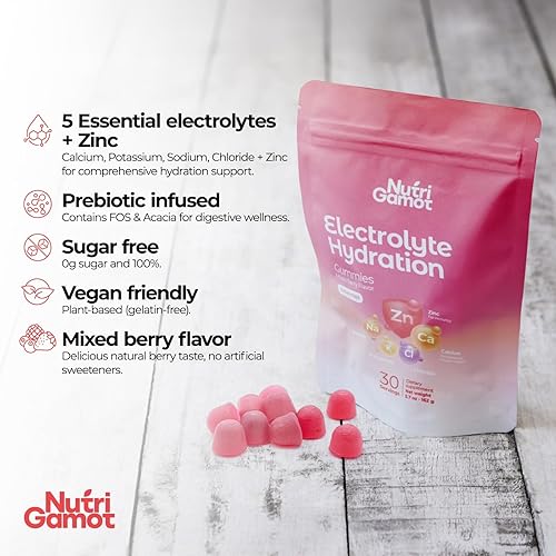 Miniatura 3 de Gomitas de hidratación con electrolitos sin azúcar, sabor a bayas mixtas, 5 electrolitos esenciales para corredores, recuperación después del