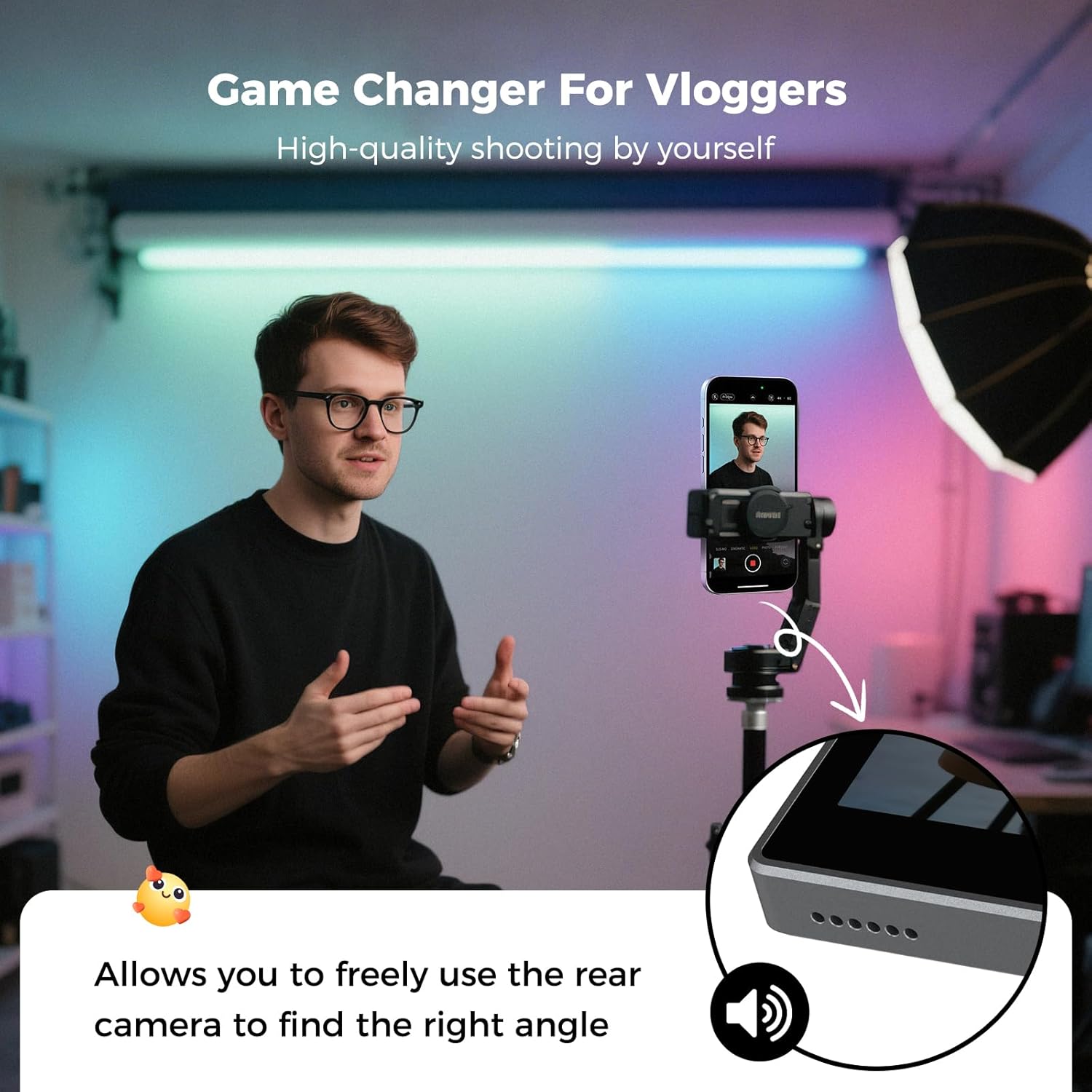 Zoomable Selfie Monitor Screen for iPhone - Magnetic Wireless Back Camera Mirroring 4K 30fps Recording with Speaker 3 Brightness for Selfie Vlog Live Stream (Not for iPhone17 Series & Google Pixel) - Image 5