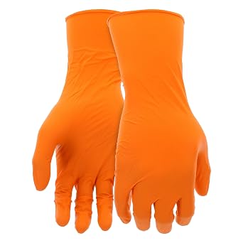 PIP Grippaz Engage 7 Mil Nitrile 12" Disposable Gloves 50-Pack, Fish Scale Grip, Chemical & Grease Resistant, Orange, Medium 67-307/M