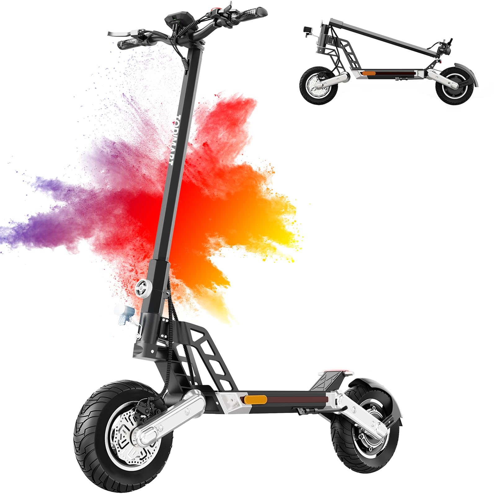 TODIMART E Scooter mit Straßenzulassungs, Reichweite bis zu 65-85 km, Maximale Belastung 150KG Offroad-Reifen 10 Zoll Faltbarer tragbarer Elektroroller-G2 ABE/X5S(Doppelmotoren)