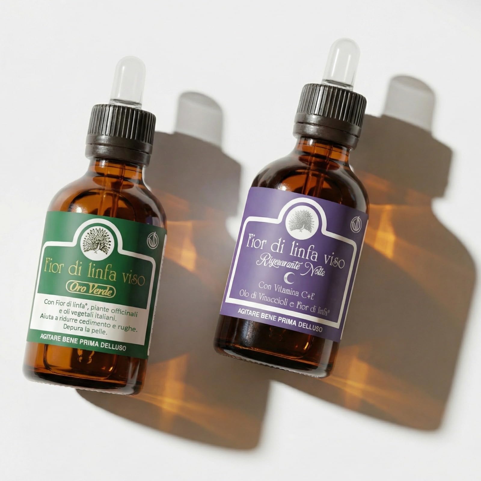 Mary Rose Fior di Linfa, Kit Siero Viso Giorno e Rigenerante Notte Donna Uomo, Siero Vitamina C + E, Due Sieri Skincare da 50 ml, Bio e Made in Italy