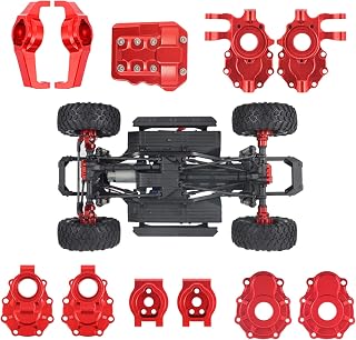 Anodized Aluminum Portal Axle Housing Set Red Brass Weights for 1/10 RC Crawler TRX4 Axles Upgrade Parts(6-in-1 Brass Counter Weight)