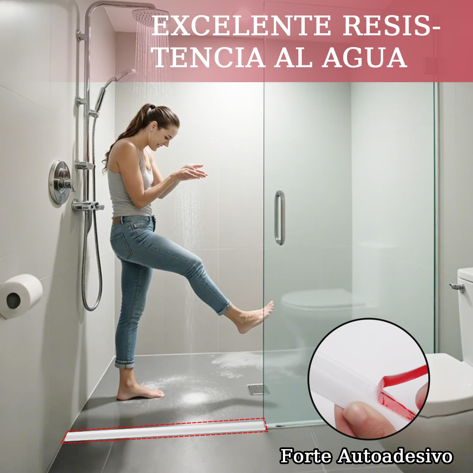 alophoty 1M Barrera Agua Ducha Blanco - Perfil Silicona Ducha, Impermeable, Plegable, Fácil Instalación, Previene Desbordamientos y Filtraciones