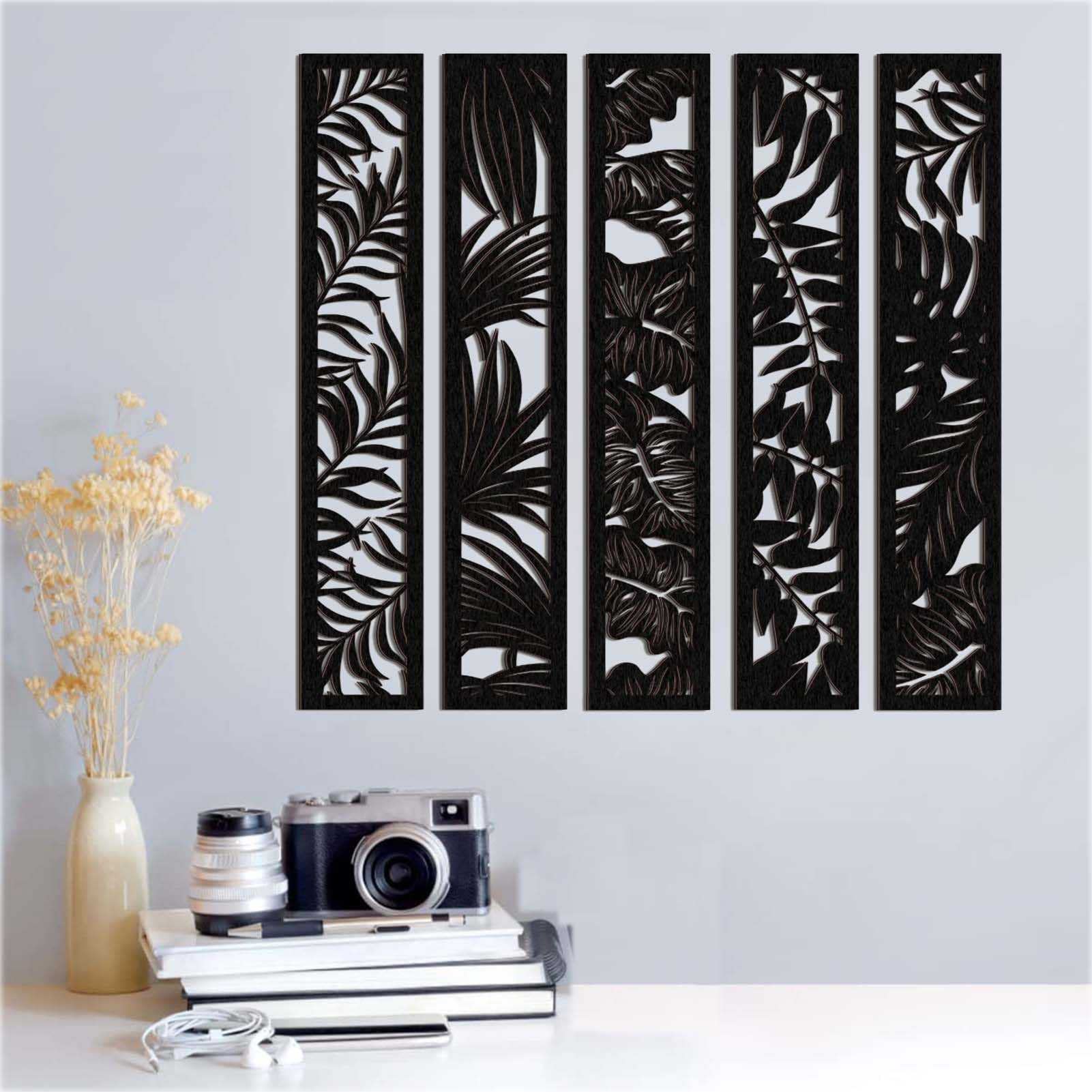 Exquisita escultura de pared, decoración de arte, paquete de 4, cartel de hoja de decoración de pared de arte bohemio, escultura rústica para colgar en la pared, para sala de estar, dormitorio al aire