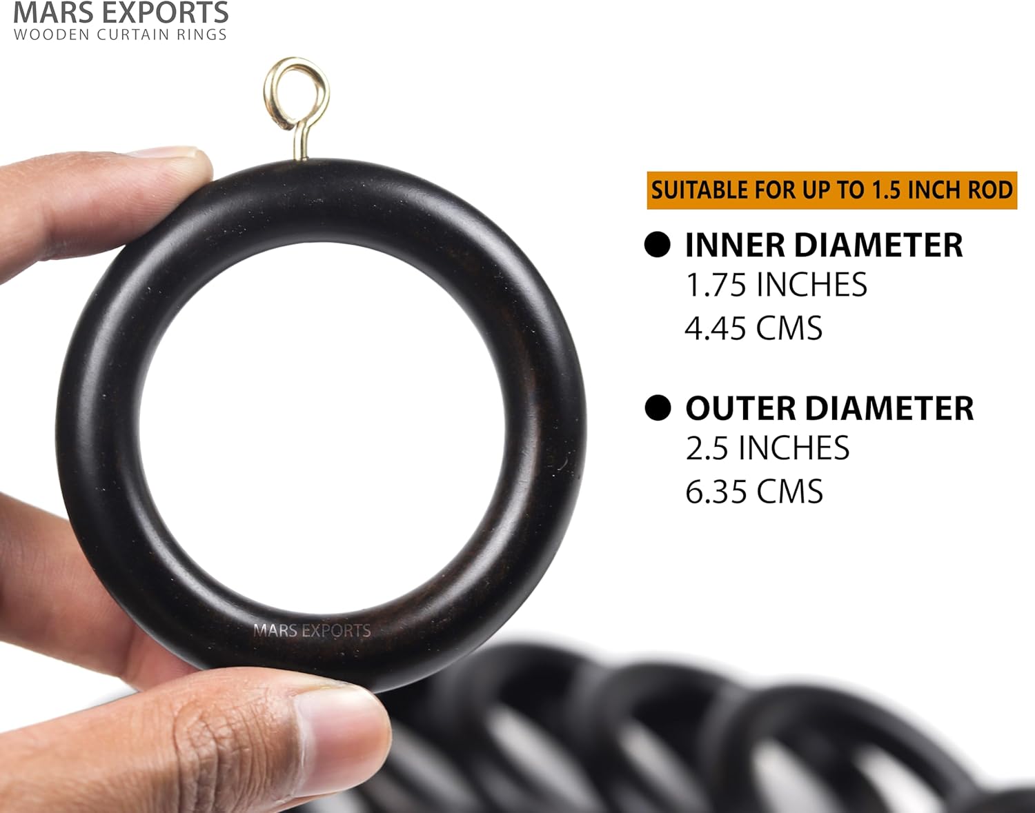 50 Pieces Curtain Rings with Clips Wooden for 1-1.5 inch Rod, Window Shower Curtain Hooks, Dark Wood Curtain Rod Rings with Clips, Wood Curtain Rings with Eyelet, Drapery Rings. (50)