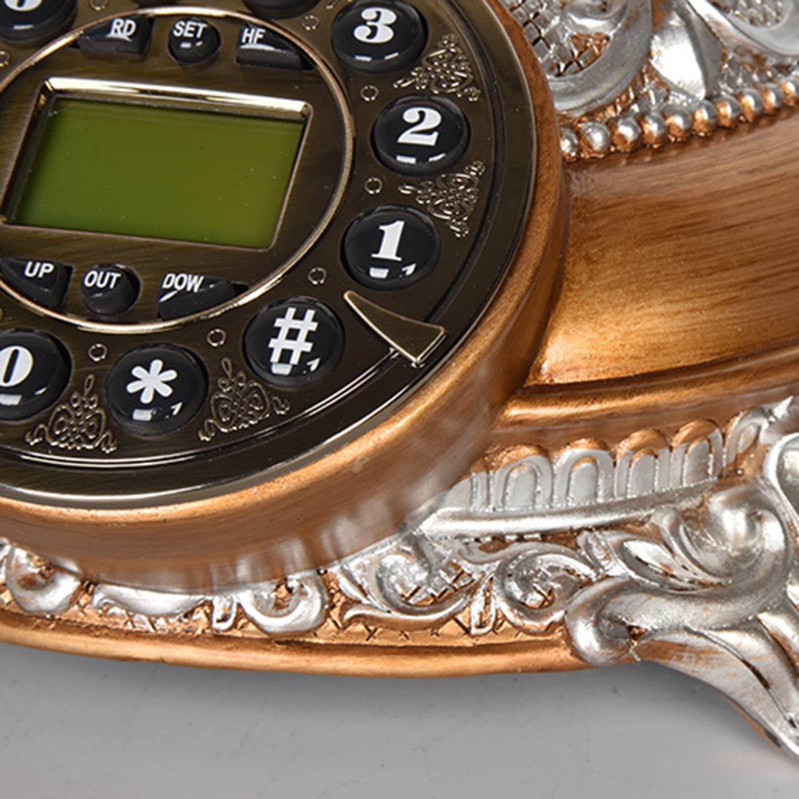 Telefon stacjonarny w stylu europejskim. Stylowy telefon stacjonarny z żywicy, antyczny telefon stacjonarny do domowego biura hotelowego. Elegancki telefon w stylu art deco z dużymi przyciskami
