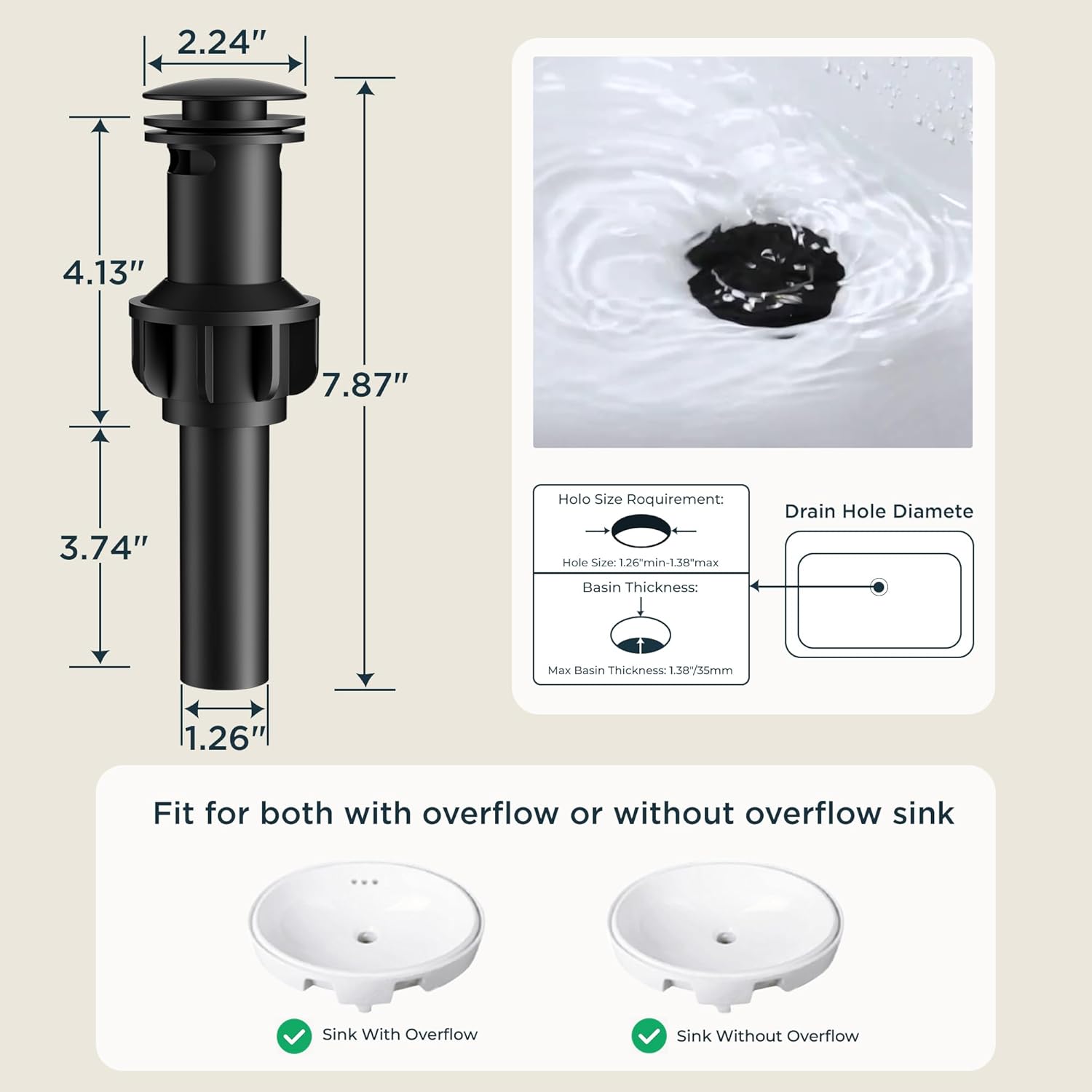 FORIOUS Matte Black Bathroom Faucet with Pull Down Sprayer, Single Hole Bar Sink Faucet 1 Hole with Pop Up Drain Hose, Suitable for Bathroom, RV,Vanity, Restroom & Utility Sink - Image 8