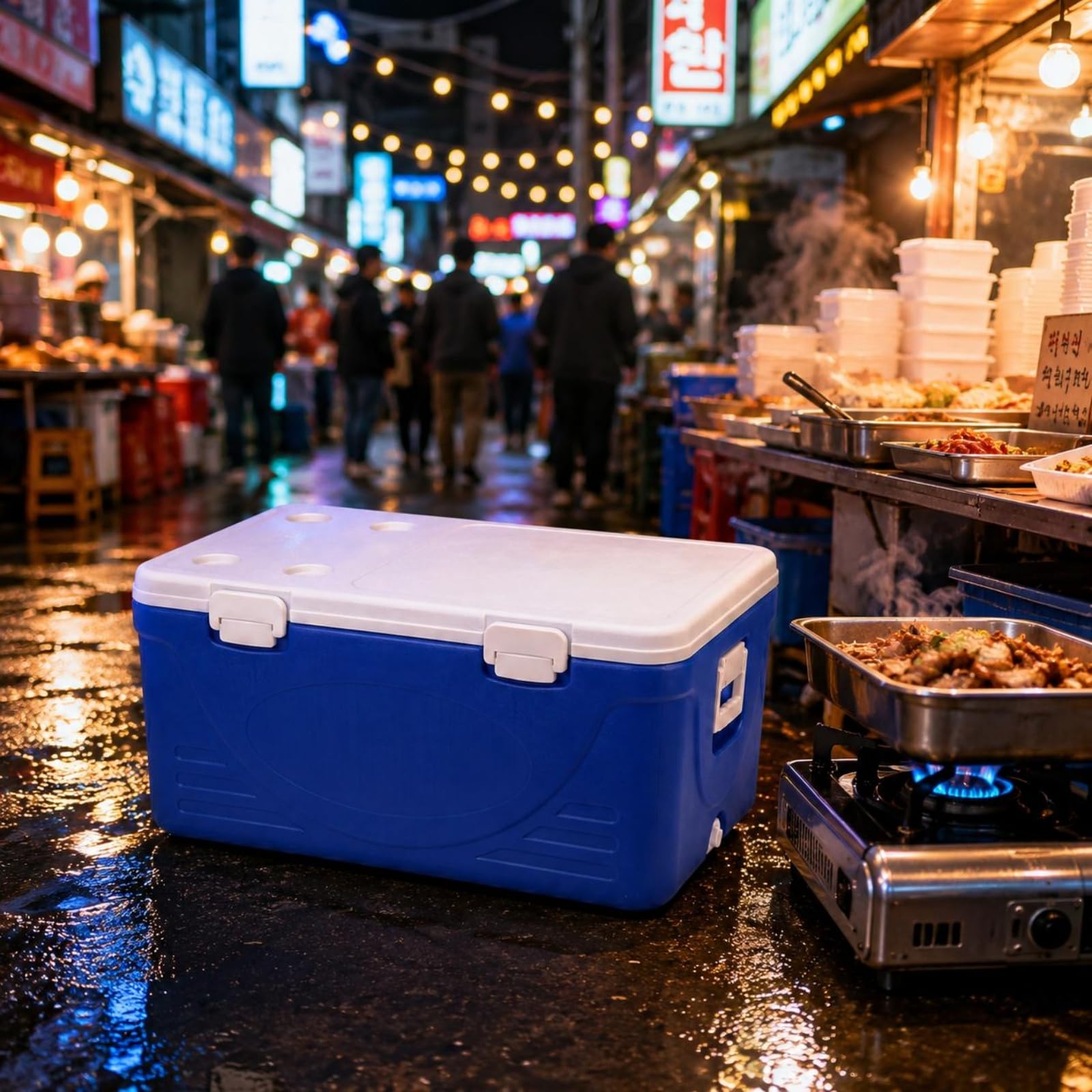 Isolierter Aufbewahrungsbehälter Kühlbehälter Isolierbox Thermobehälter Transportbox mit Deckel Front Riegel Tragegriffen Und Ablauföffnung aus HDPE