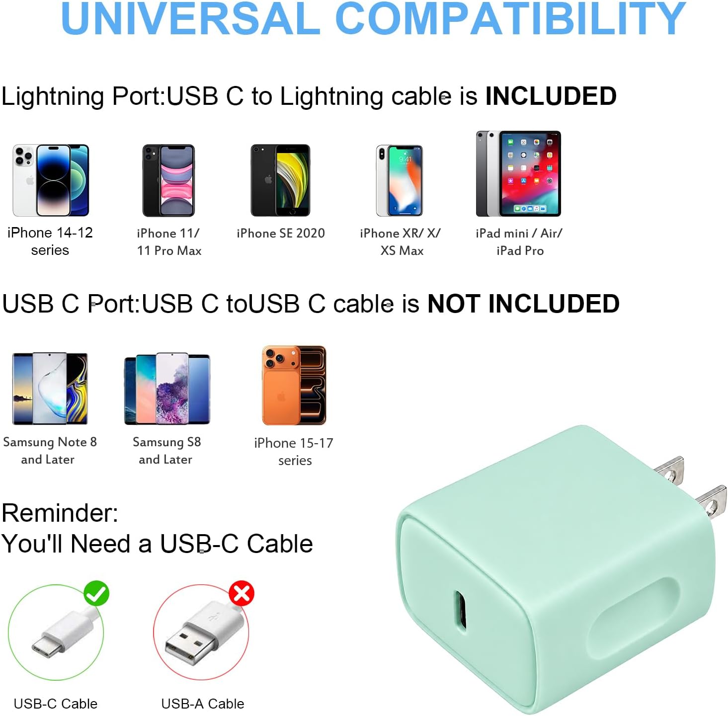 Extra Long 10FT iPhone 14 13 12 Charger Fast Charging 20W PD USB C Wall Charger with Fast Charging Cable Compatible iPhone 14/13/12/11/Pro/Pro Max/Mini/Xs Max/XR/X, iPad - Green image 5
