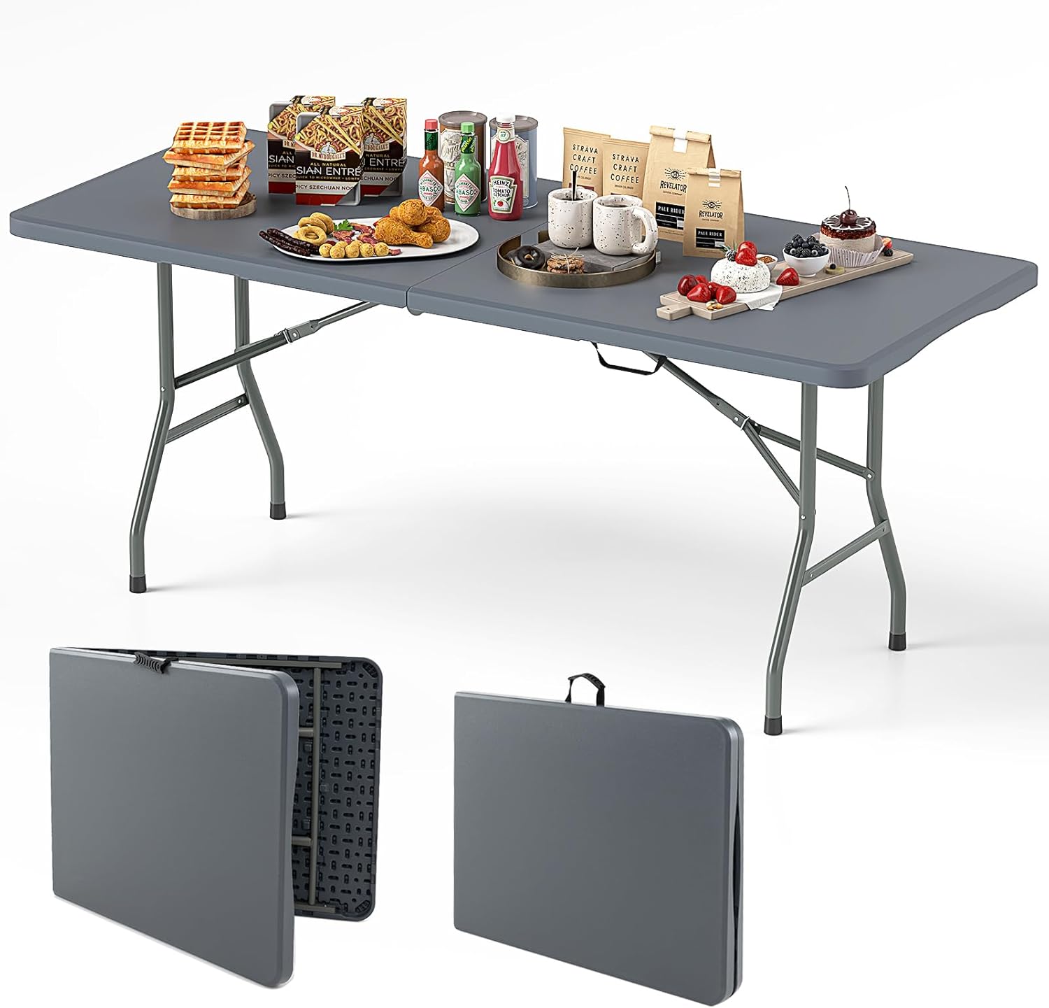 Tavolo Campeggio Picnic Altezza Regolabile Pieghevole Grigio Maniglia Trasporto 88040788 - Foto 3