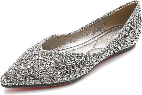 HROYL Women Rhinestone Flats Dress Shoes Wedding Ballroom Party Dance Ballet Flats Model YSX-223-1