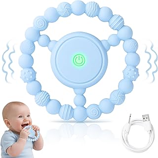 Vibrierender Beißring für Babys aus Silikon – Sensorisches Babyspielzeug zur Zahnfleischmassage & Stimulation, unterstützend bei Autismus, Ängsten & als Zahnungshilfe (Blau)