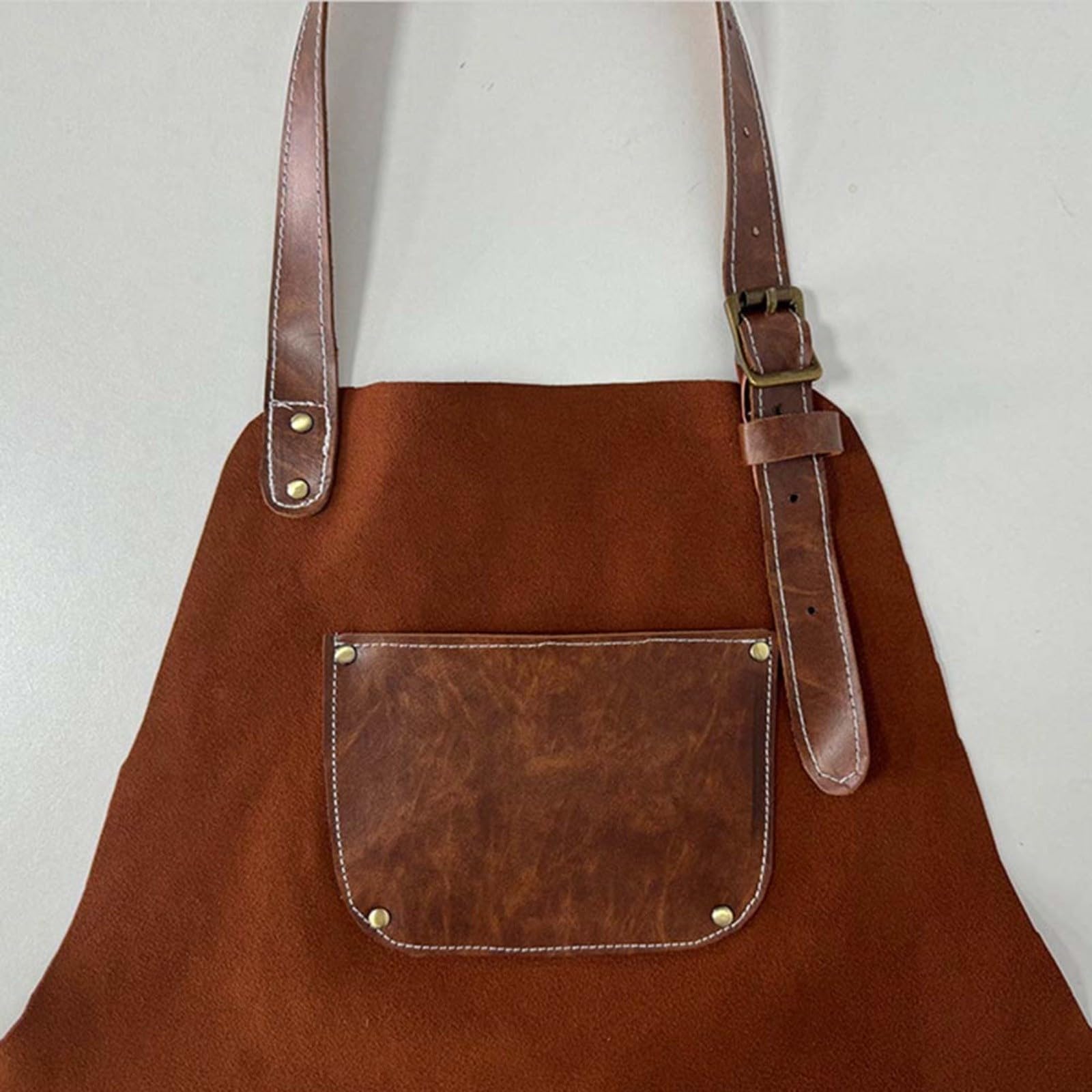 Tablier de soudeur double face en cuir de vachette, ignifuge et résistant à la chaleur, avec poches à rivets pour le travail du bois et du métal