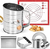 ARTOSHIN 9PCS Stainless Steel Pastry Blender Set with 3-Cup Flour Sifter, Biscuit Cutters & Silicone Mats for Cookies, Cakes, Pies