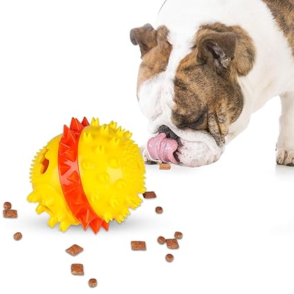 Dog Chew Toys for Aggressive Chewers, Pupply Puzzle Toys for Smart Dog, Squeaky Rubber IQ Treat Ball for Small Medium Large Dogs Pet Toys(Yellow)