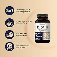 Vista 3 de Biotin 10000mcg + ácido hialurónico 25mg 360 cápsulas blandas de aceite de coco, vitaminas de biotina premium para cabello, piel y uñas, altamente