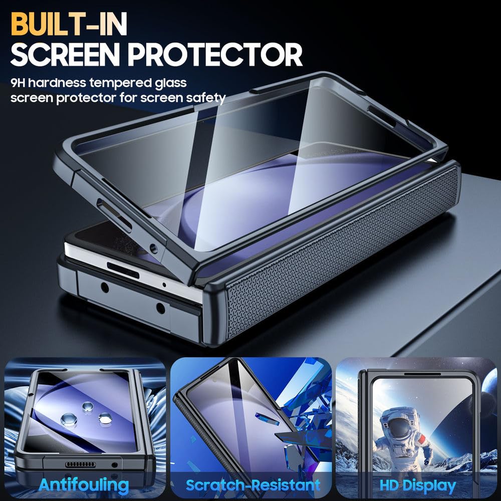 Funda con bisagras y Soporte, Funda con película Protectora de Cobertura Total para Samsung Galaxy Z Fold 5, Azul Cielo, para Samsung Galaxy Z Fold 5