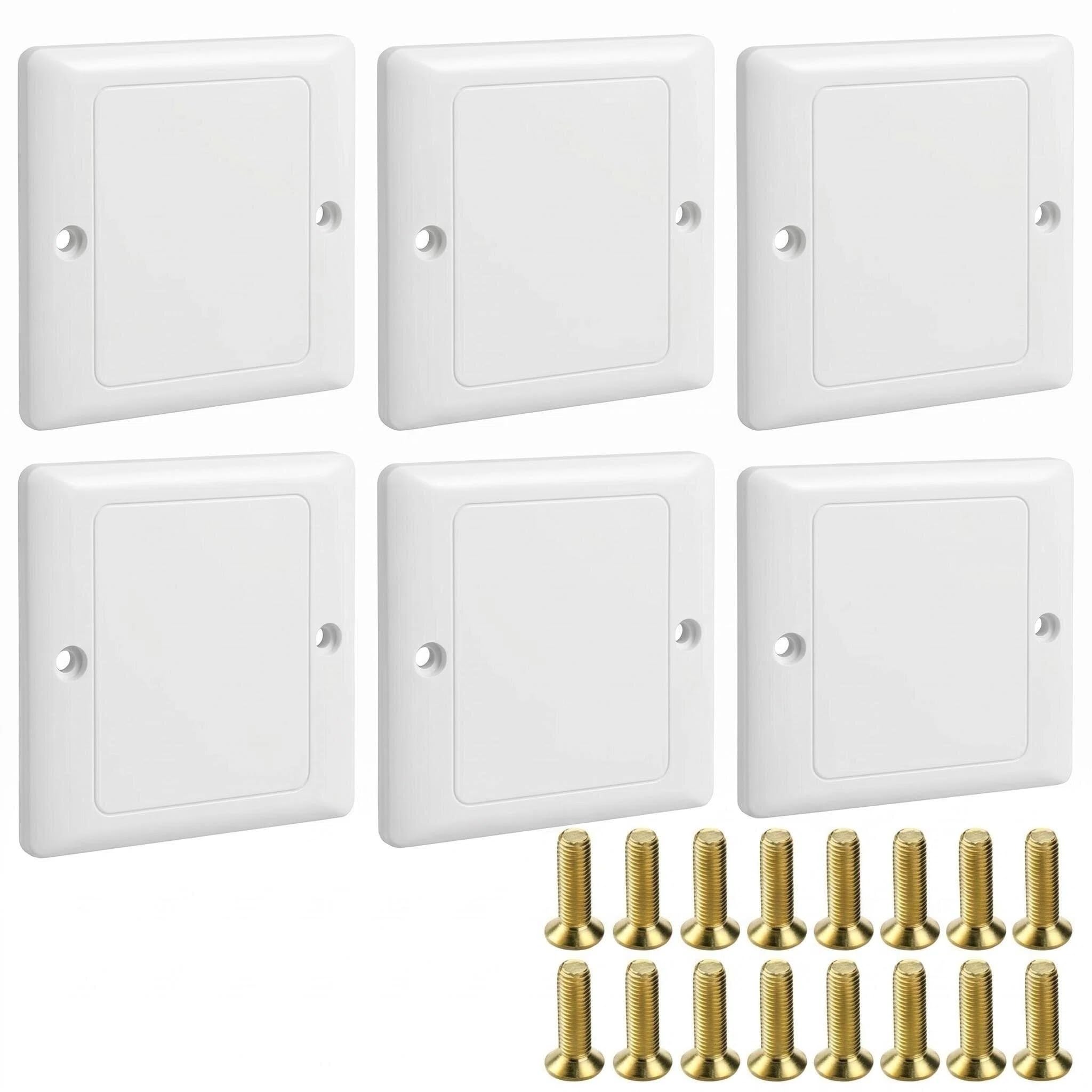6 Pack Single Socket Blanking Plates, White 86mm x 86mm Thickened PVC Cover Plates with Screws - Electrical Socket Covers for Unused Outlets, Wall Hole Covers, Switch Covers, Ideal for Home DIY & Reno