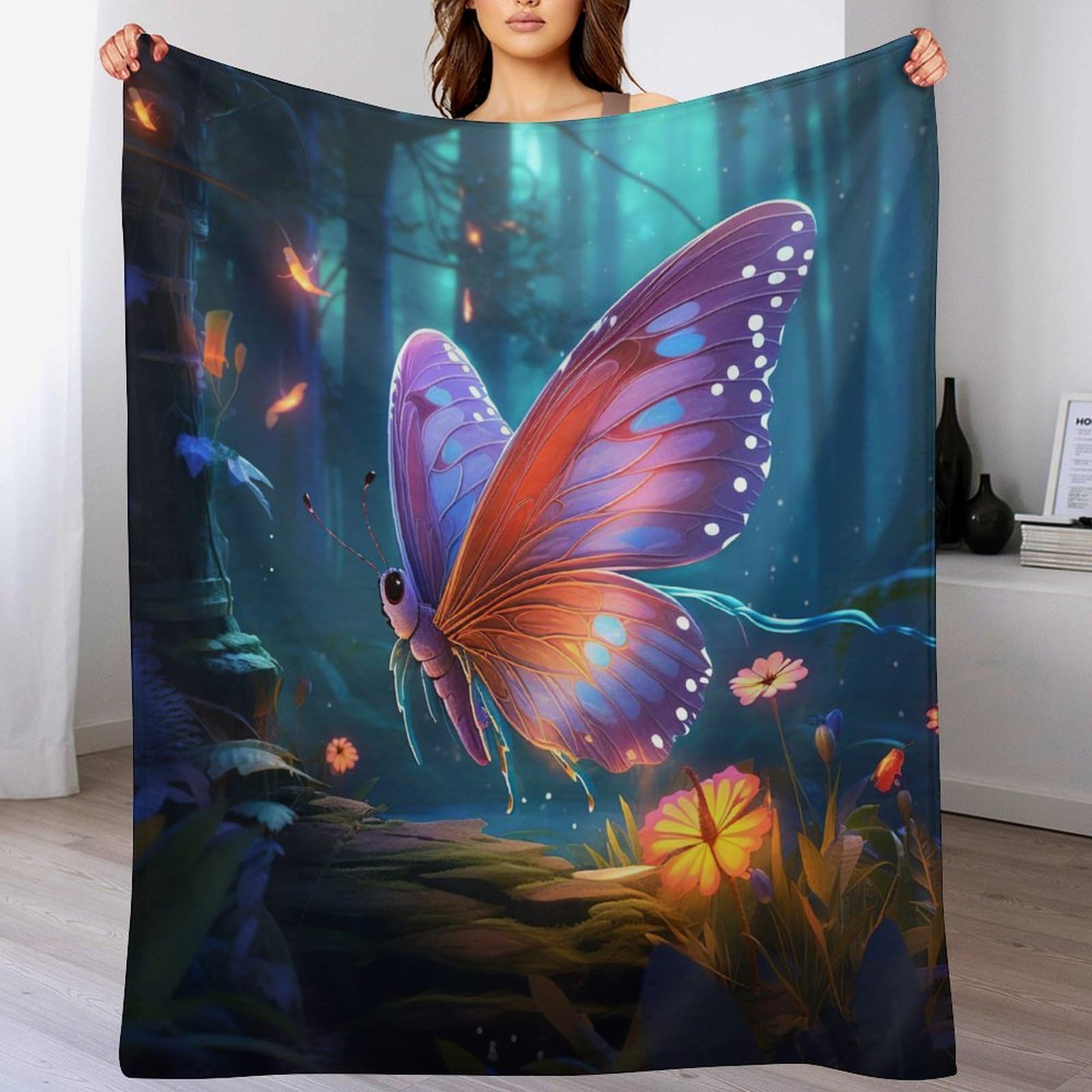 Couverture papillon flannel douce pour réchauffer les nuits fraîches sur lit