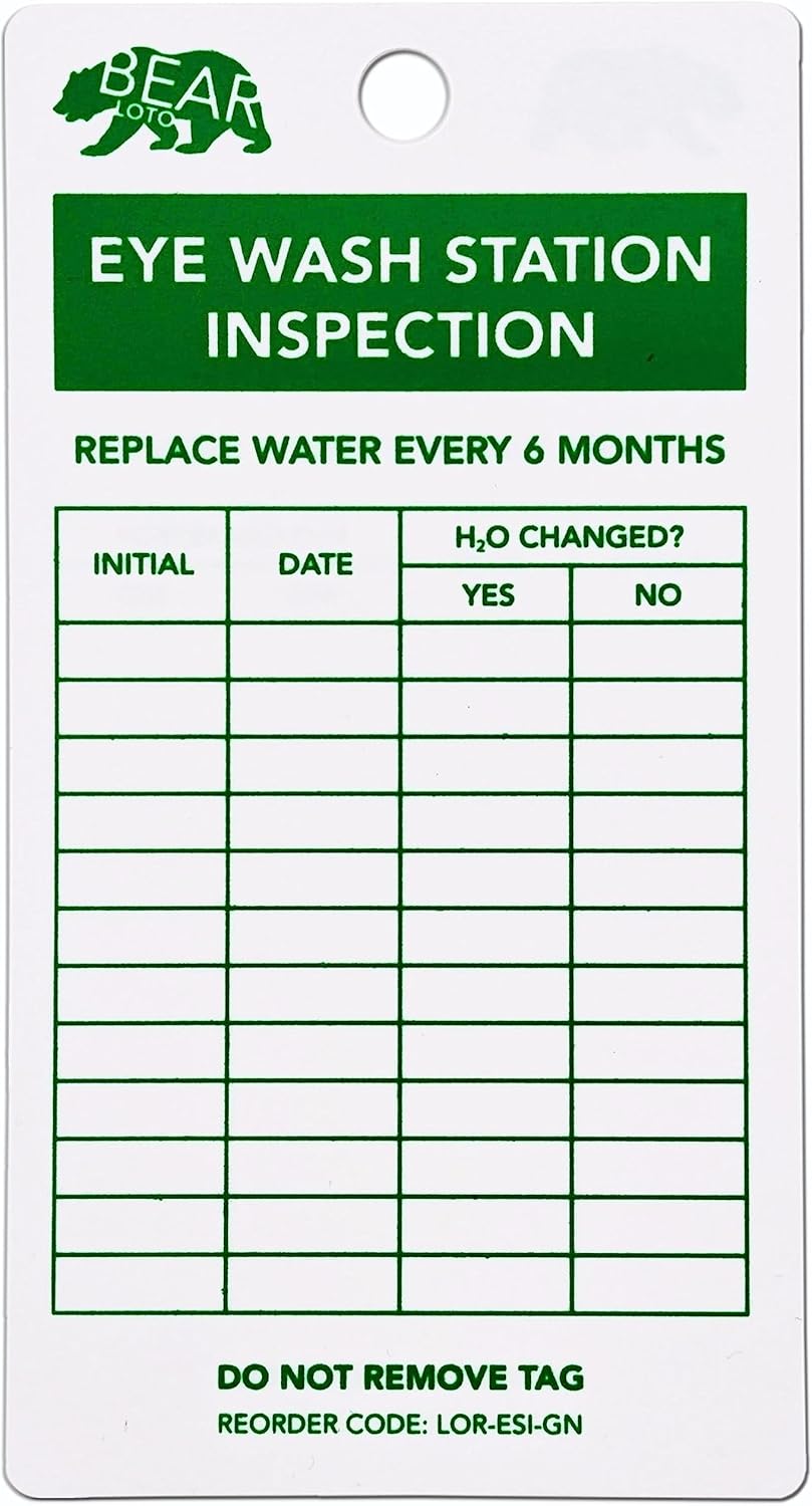 Eye Wash Inspection Tags | Double-Sided, 145 * 75mm, White and Green, 0.4mm Thick | Waterproof & Tear-Resistant Safety Tag Record Cards for Eye Wash Station | Accident Prevention (20-Pack)
