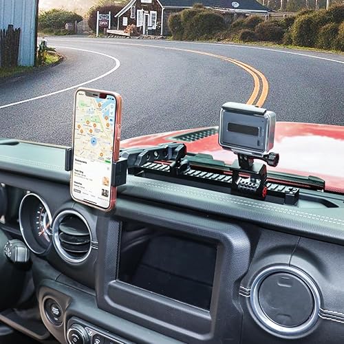 Miniatura 5 de JL Soporte para teléfono de tablero multimontaje + soporte GoPro para Jeep Wrangler JL JLU Jeep Gladiator JT 2 puertas y 4 puertas, riel deslizante
