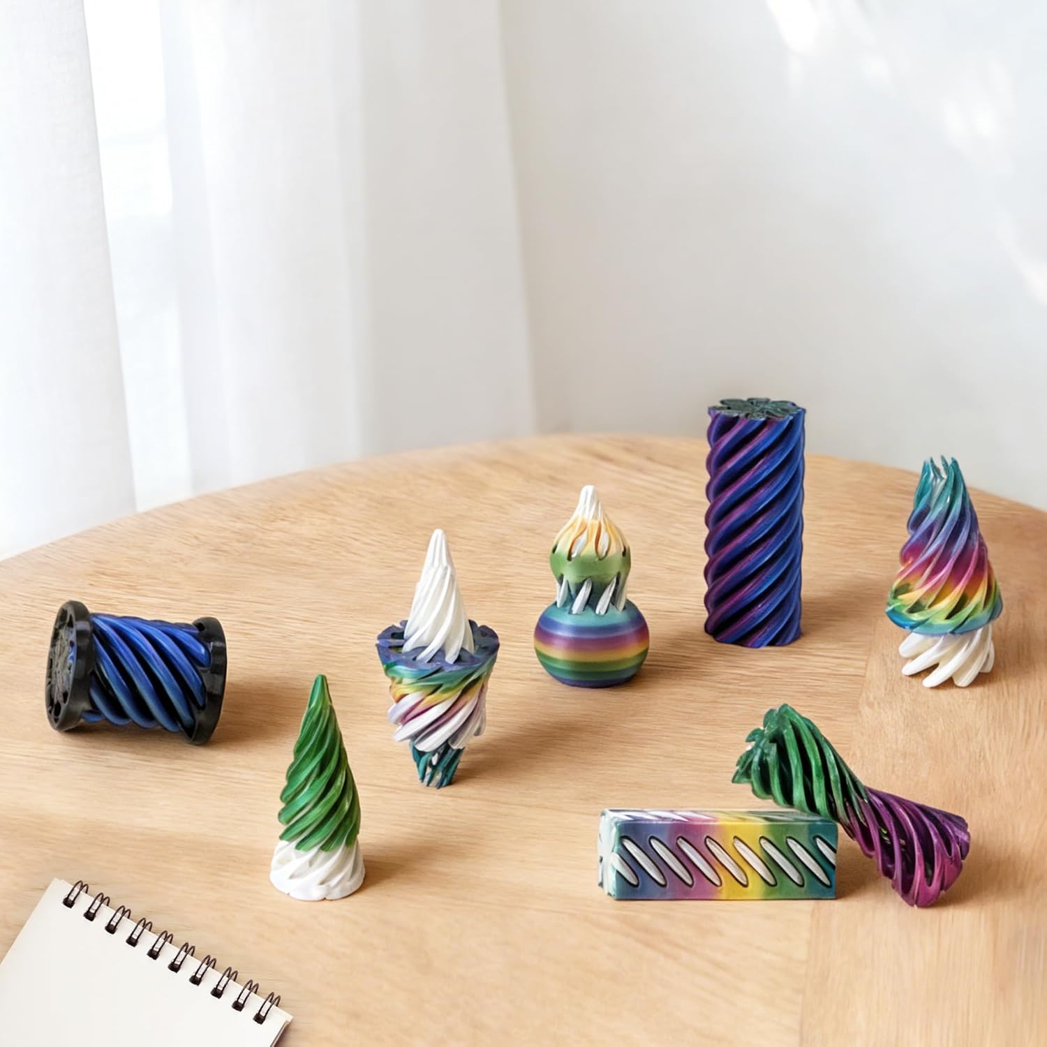 3D Printed Fidget Toys 6 Pack, Spiral Cone Fidget Toys, 3D Printed Fidgets Impossible Pyramid Passthrough, Anxiety Relief Toys, Desk Decor, Fidgets for Kids & Adults (Rose Red)