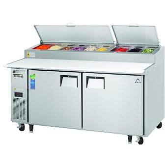 EPPR2 71" Two-Door Two Section Side Mount Refrigerated Pizza Prep Table, 23-Cubic Feet, NSF,Stainless Steel