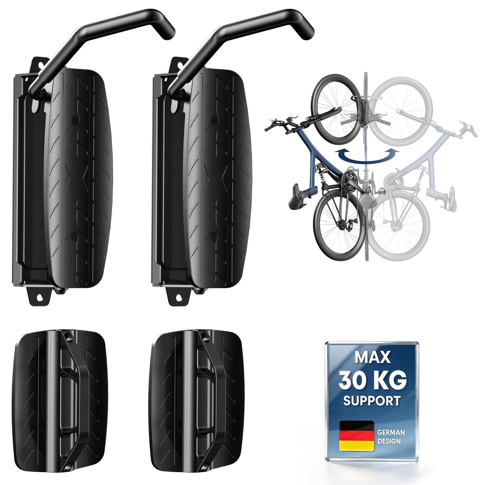 Uchwyt ścienny rowerowy, 2 sztuki, 30 kg, obrót o 150°