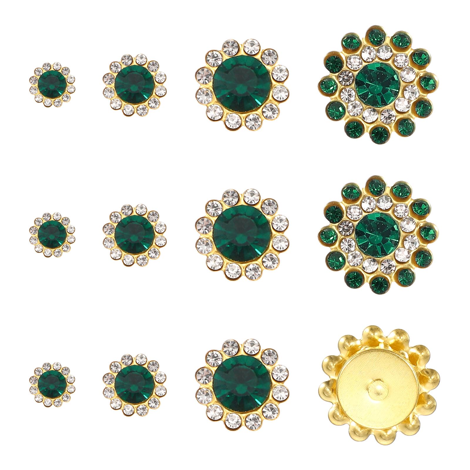 YELARXI 100Pcs 8/10/12/14mm Sew on Flower Rhinestones Crystal Glass Gems, Flatback Claw with Metal Base Crystals for Sewing Clothes Shoes Jewelry Belt Accessories, Dark Green — image 1
