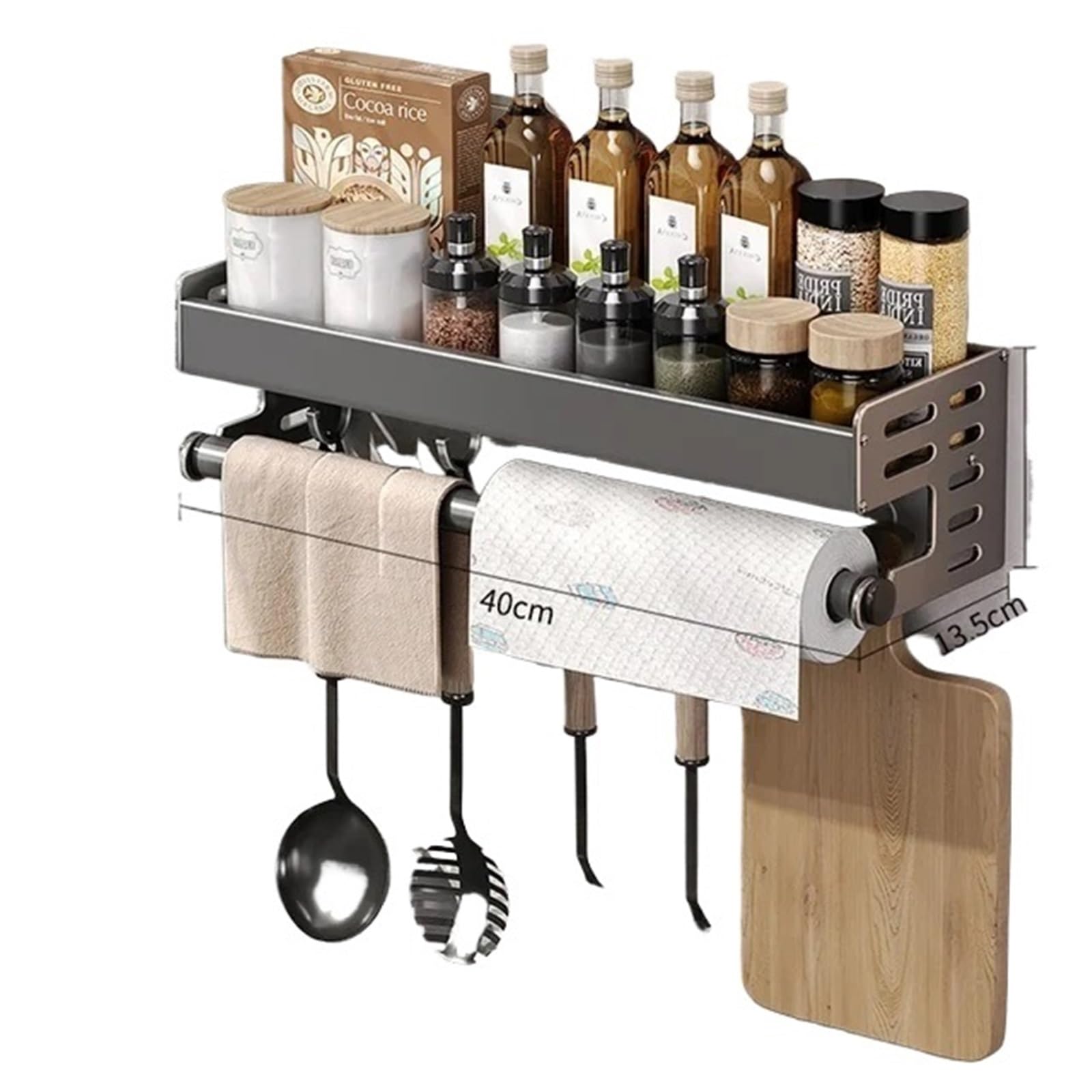 QTANZIQI Portaspezie Multifunzionale a Parete - Cucina da 40 cm per Erbe e condimenti, Soluzione salvaspazio per la casa e la Cucina