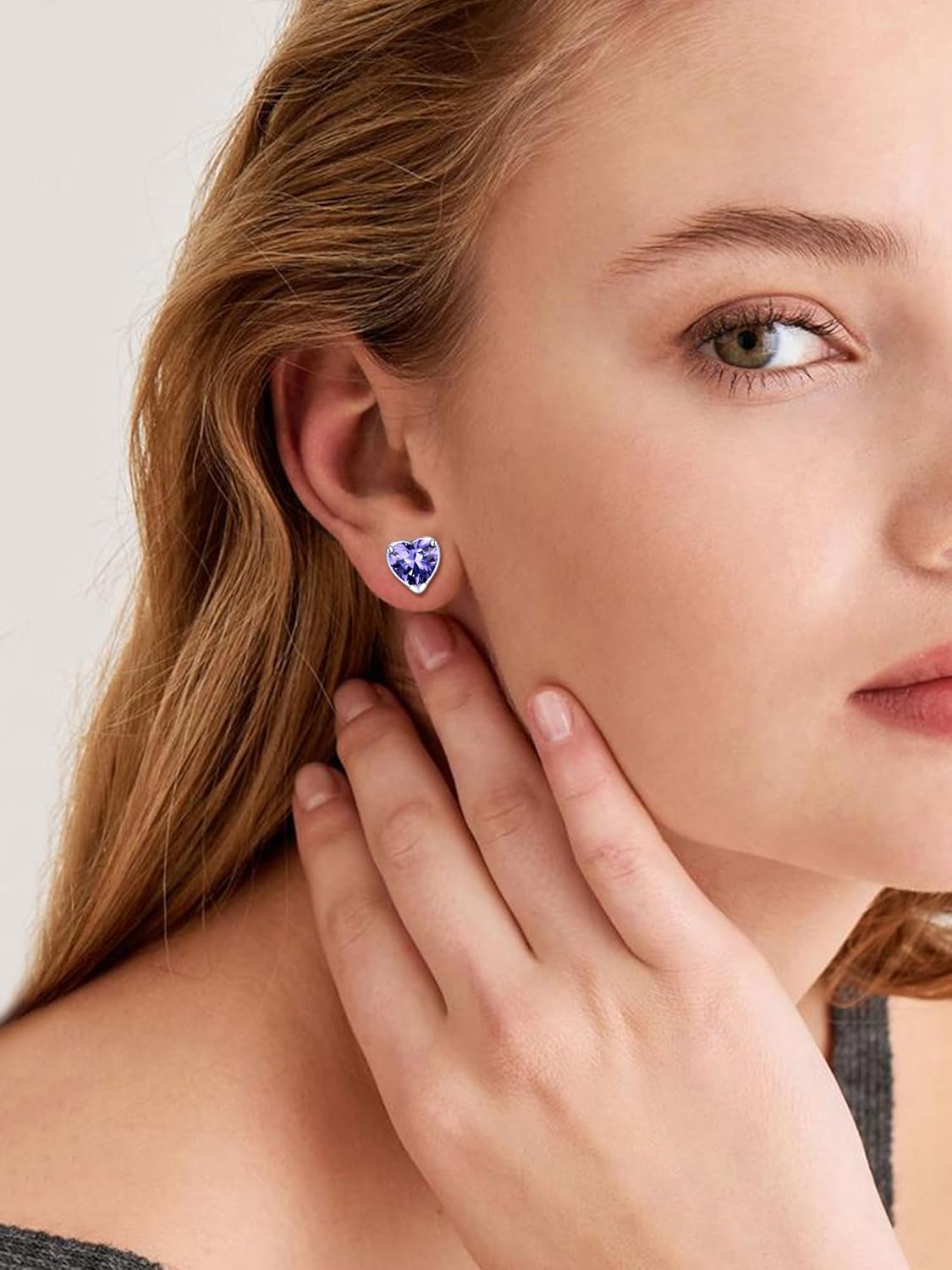 ChicSilver 925 Sterling Silver Birthstone Earrings for Women, 8MM/2 Carat Heart, Round & Princess Cut CZ Stud Earrings, Hypoallergenic Jewelry, Ideal Birthday or Christmas Gifts - Image 2