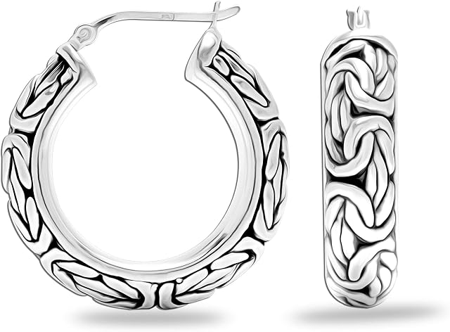 LeCalla Sterling Silver Jewelry Antique Byzantine Inspired Click Top Hoop Earring for Women