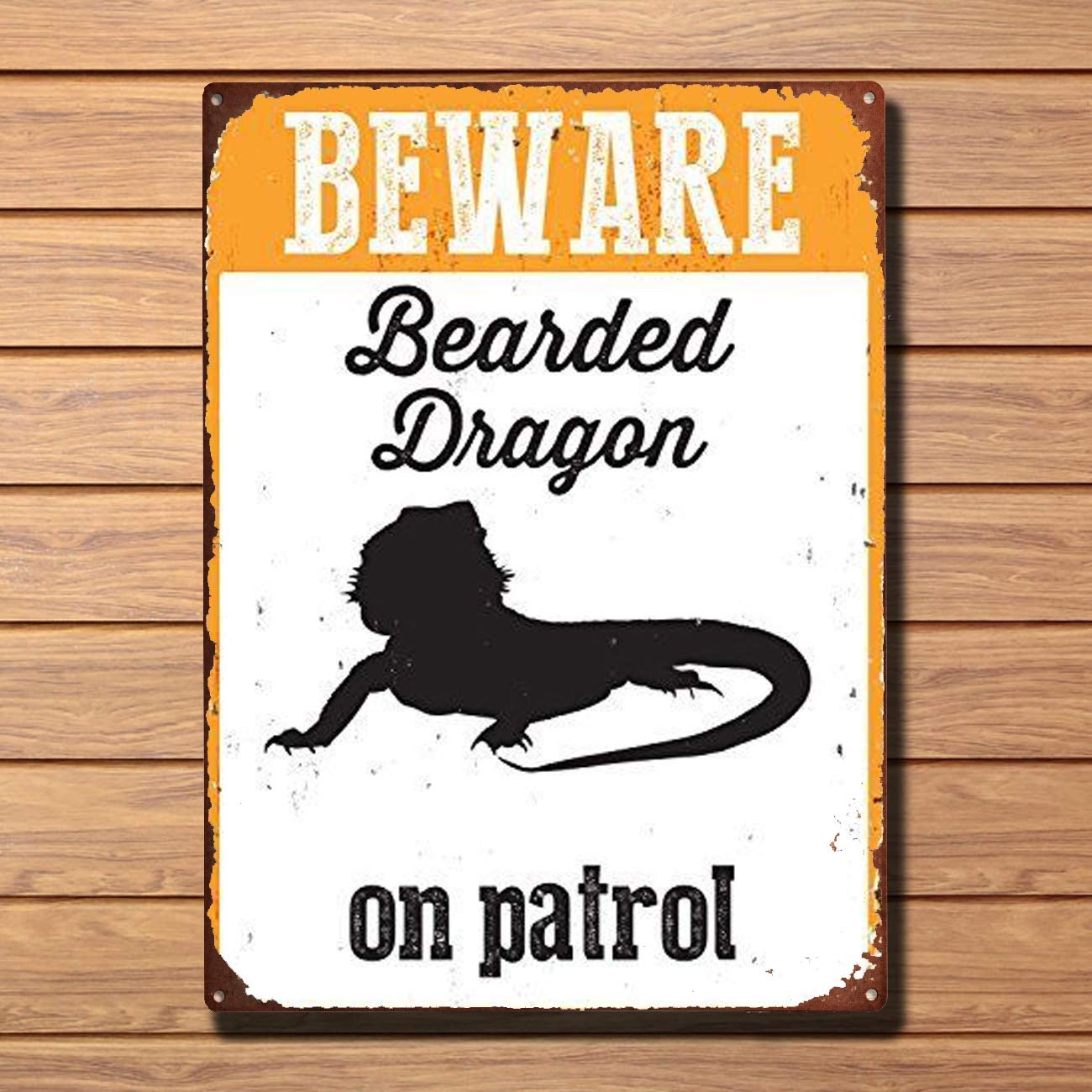 Tin Sign For Beware Bearded Dragon Vintage Style Metal Sign Iron Painting for Indoor & Outdoor Home Bar Coffee Kitchen Wall Decor 8 X 12 Inch