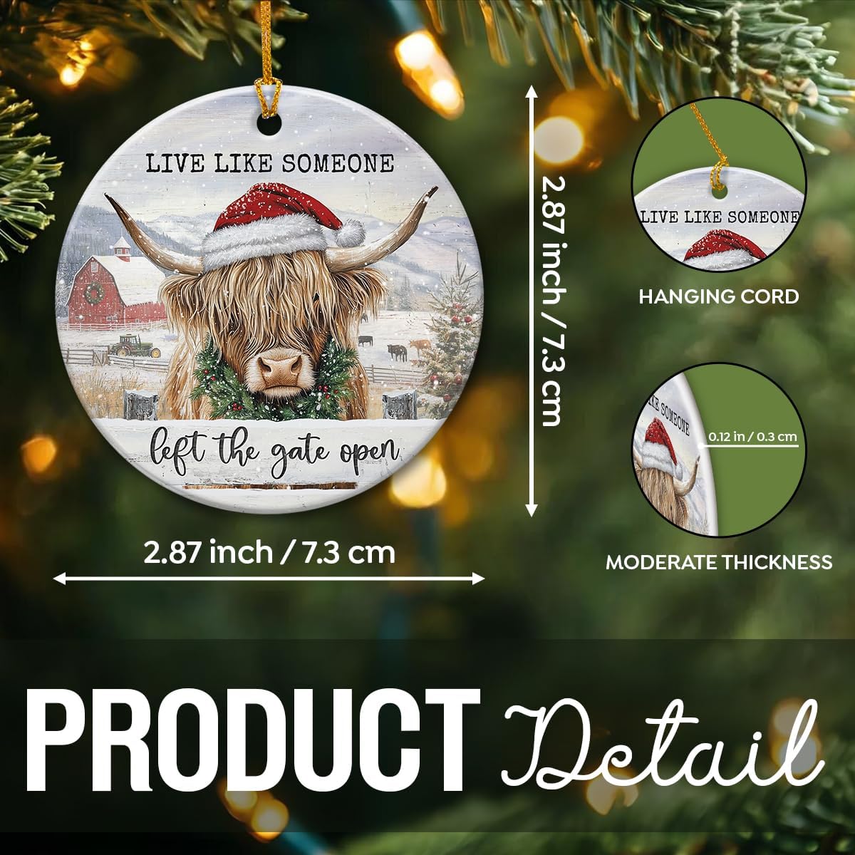 Highland Cow Christmas Ornaments 2026 - Highland Cow Gifts for Women, Men, Animal Cows Lover Gifts for Farmers, Family, Friends - Wooden Farmhouse Animal Ornaments for Tree Decor