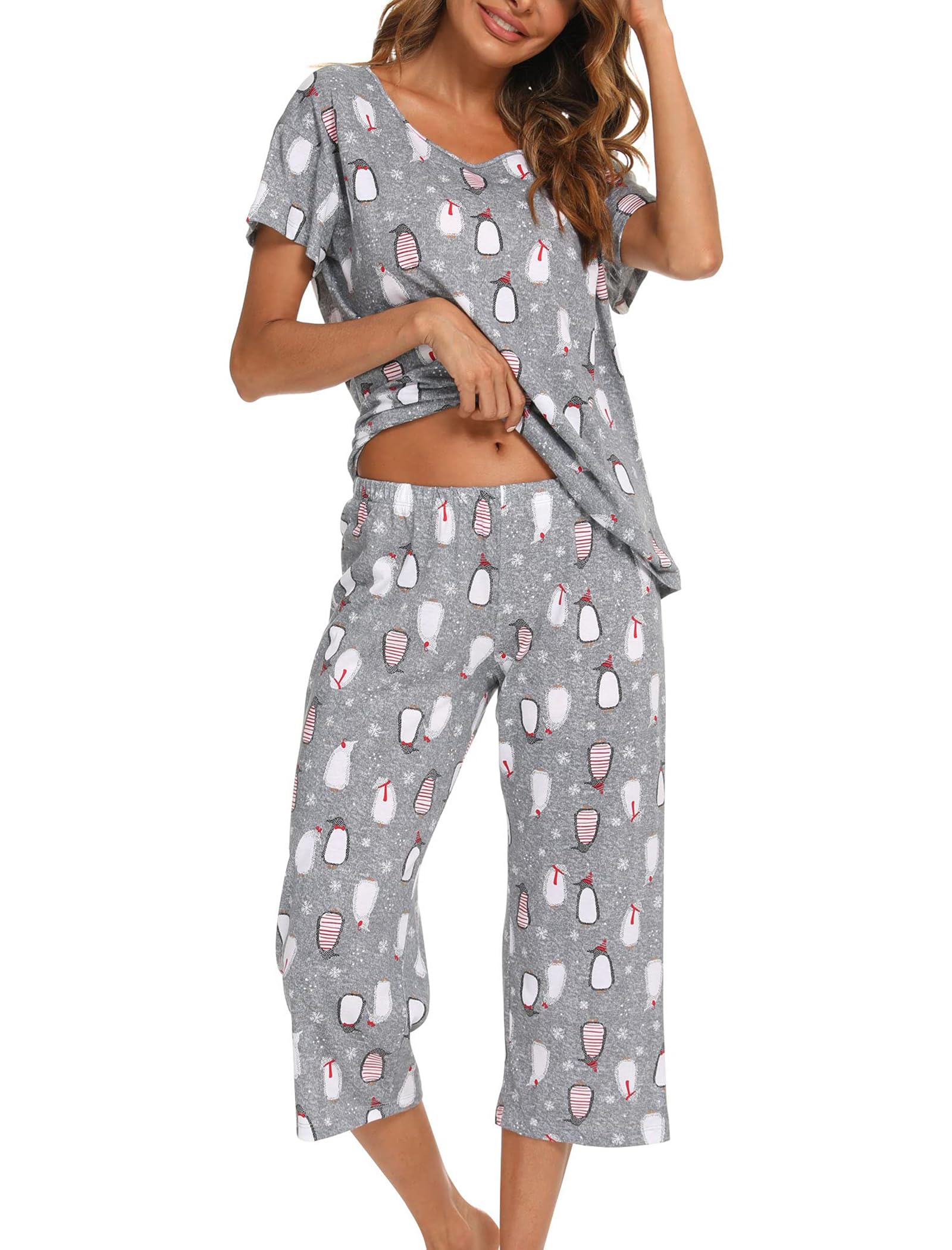 MIA LUCCE Womens Pyjamas -Short SleeveTops with 3/4 Pants PJs Sets-2 Piece Sleepwear