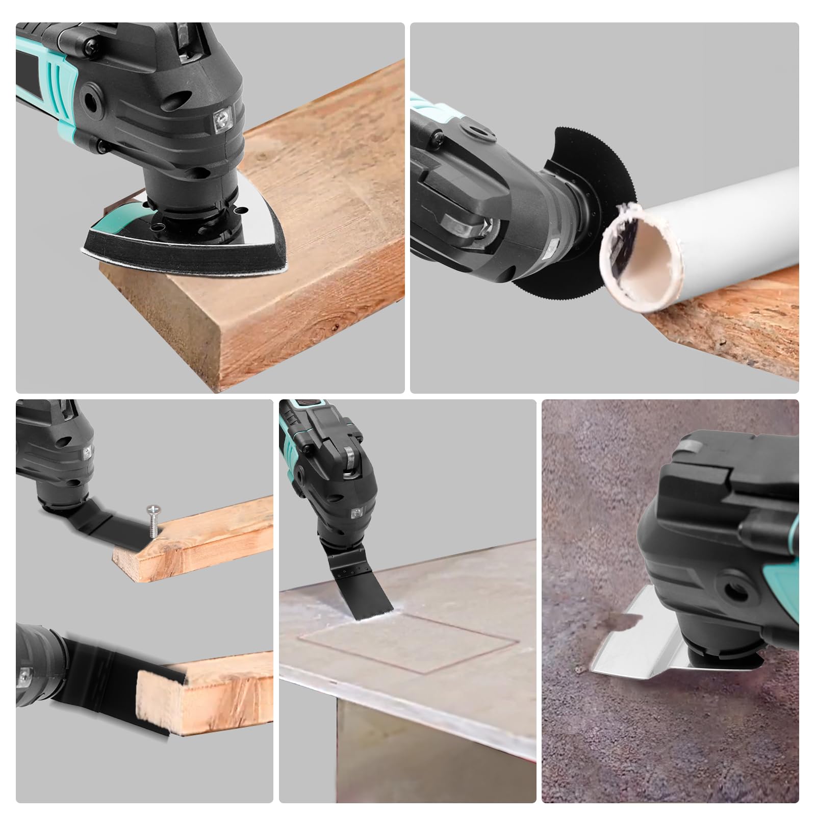 XSSIVE Multiherramienta oscilante de 2.5 amperios, 6 velocidades variables y ángulo de oscilación de 3.2°, cambio de hoja sin herramientas, kit de accesorios de 17 piezas para lijar, cortar, raspar