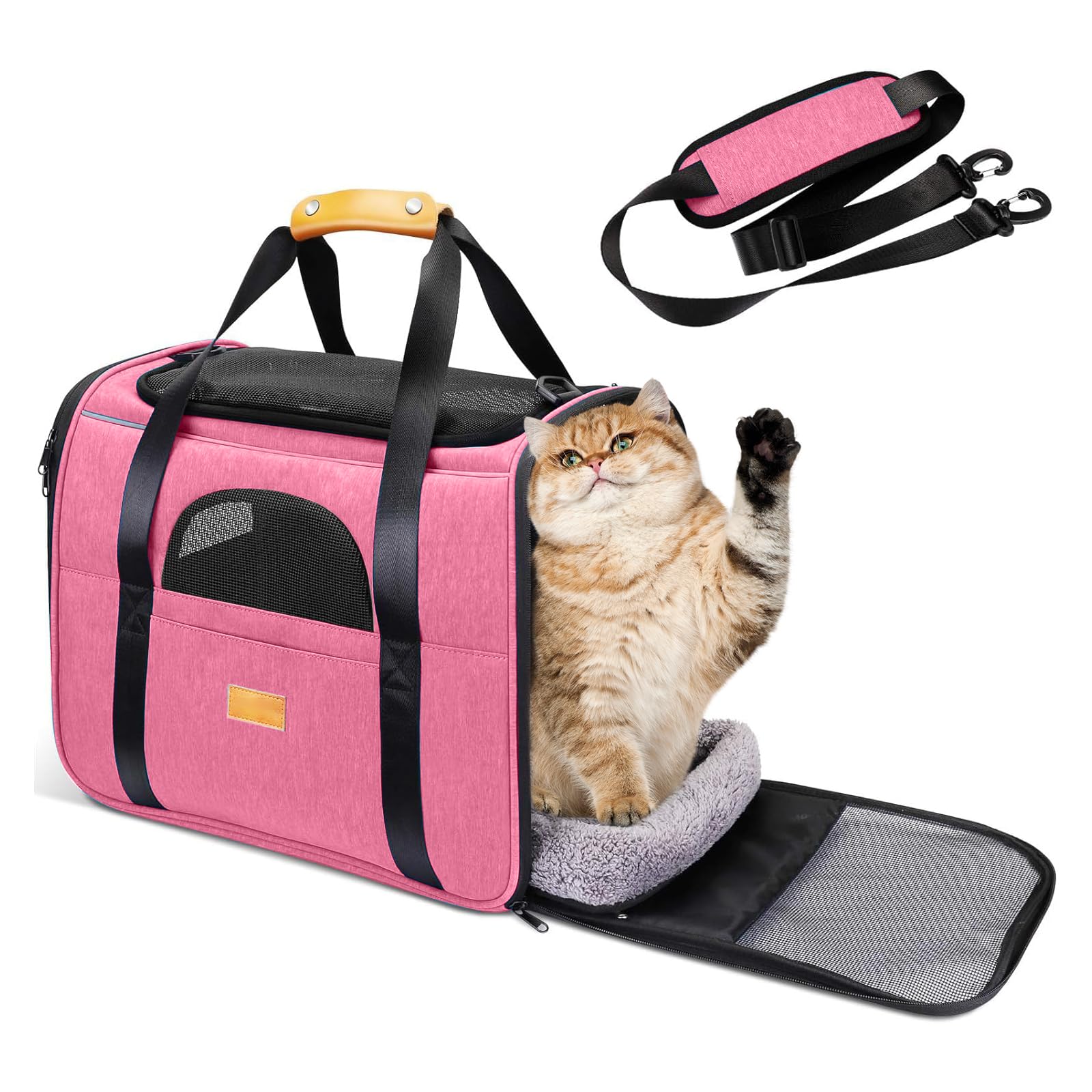 PETCUTE Trasportino per Cani e Gatti, Portabile e Pieghevole Trasportino per Gatti con Tracolla Regolabile, Borsa Trasportino per Piccolo Animale Domestico,Tappetino Rimovibile,per Viaggio in Aereo