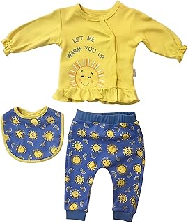 سويت شيرت بأكمام طويلة مع بنطلون ومريلة مطبوعة بشمس للبنات من لومكس، طقم من 3 قطع (عبوة واحدة)