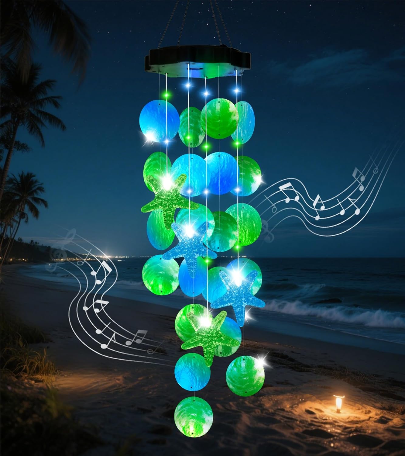 (New) Solar Wind Chime for Outside, for Women Grandma Mom Wife Sister, Solar Hanging Wind Chime Lights for Holiday Garden Yard Window - Sea