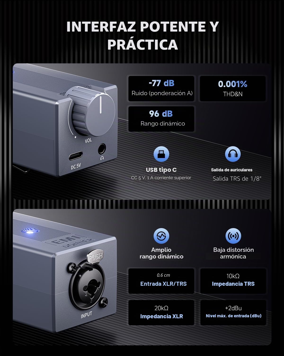 Donner EM1 Auriculares Amplificador de Recargable Monitor Intrauditivo Personal Portátil Analógicos Estéreo Control de Volumen Amplificador de Audio con Entrada XLR y TRS Conector de Salida de 3,5 mm
