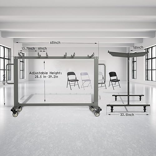 Miniatura 3 de Silla plegable gris y carrito de mesa, capacidad de peso de 400 libras, silla plegable con ruedas giratorias de 4 pulgadas que hacen que almacenar y