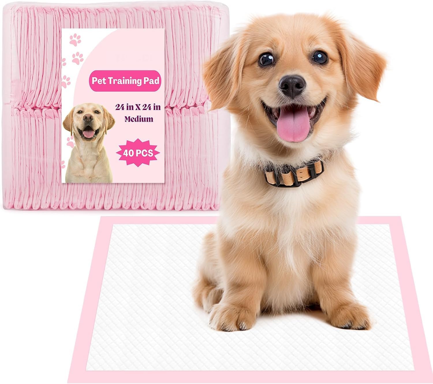 Spymero Puppy Pads, 40PCS Disposable Puppy Training Pads, Pink, 24" x 24"