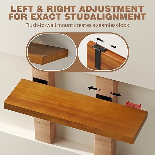 Miniatura 5 de Solid Wood Floating Shelves 24'' Long, 8'' Deep Wall Mounted Shelves with Heavy Duty Brackets, Max Load 150 lbs, Wall Shelves for Bathroom Kitchen