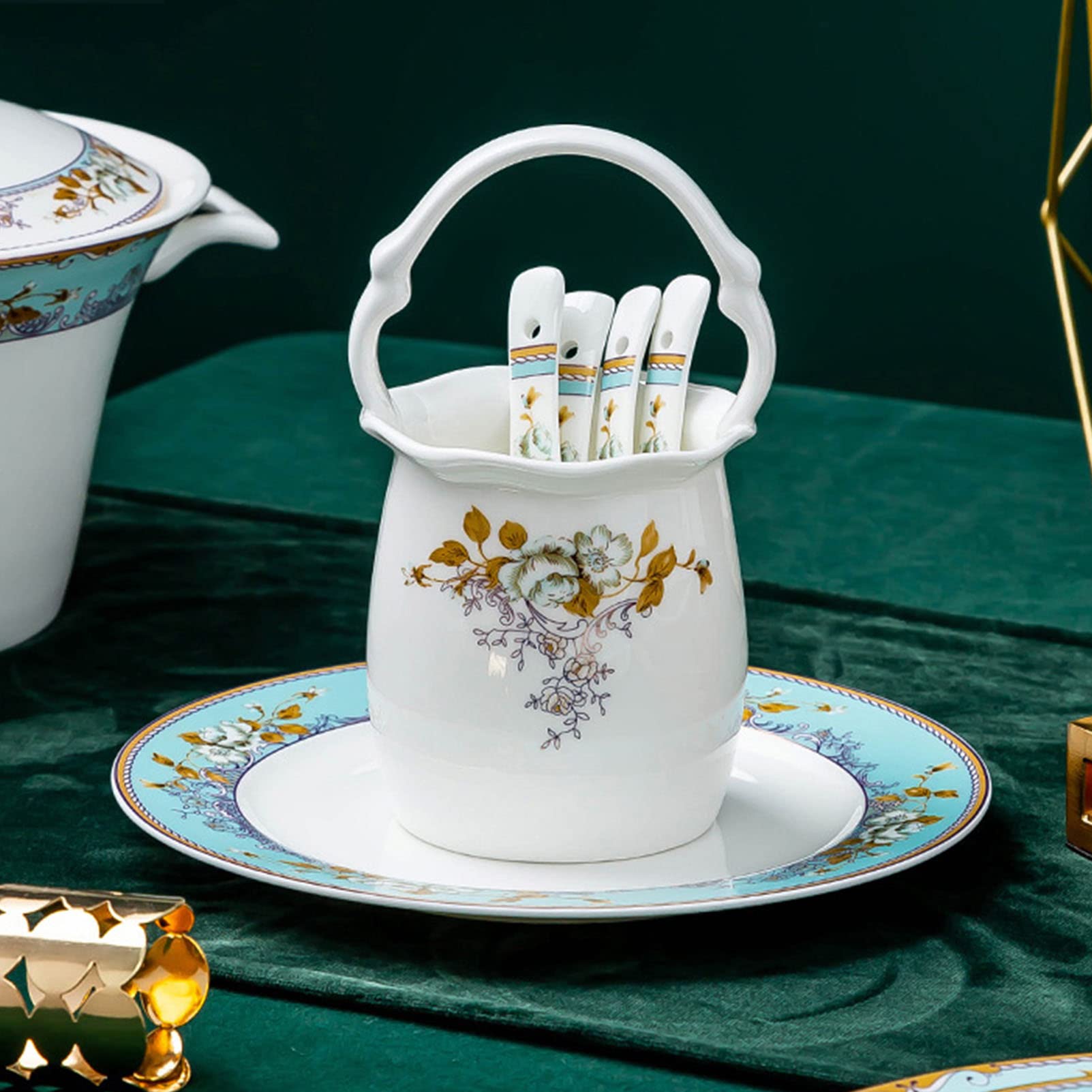 Zestaw Obiadowy, 60-Częściowy Zestaw Naczyń Obiadowych Z Porcelany Kostnej Dla 10 Osób, Komplet Obiadowy, Elegancka Zastawa Stołowa, Można Myć W Zmywarce, Seria Kwiatowa