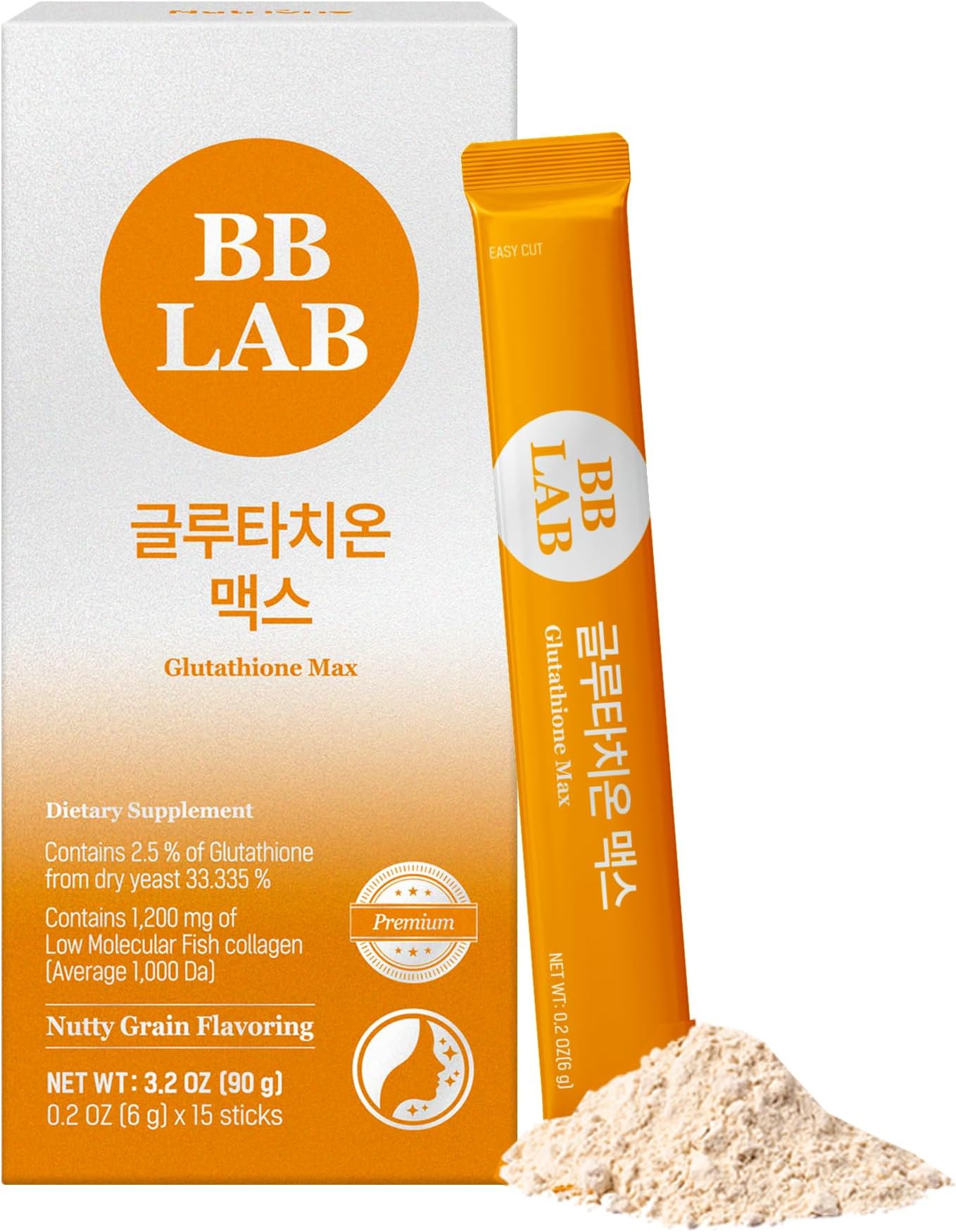 BB LAB Glutathione Max Powder Stick Supplement, Korea Glutathione, Low Molecular Fish Collagen for Woman, Vitamin C, Fast Absorption, Antioxidant, Anti-Aging