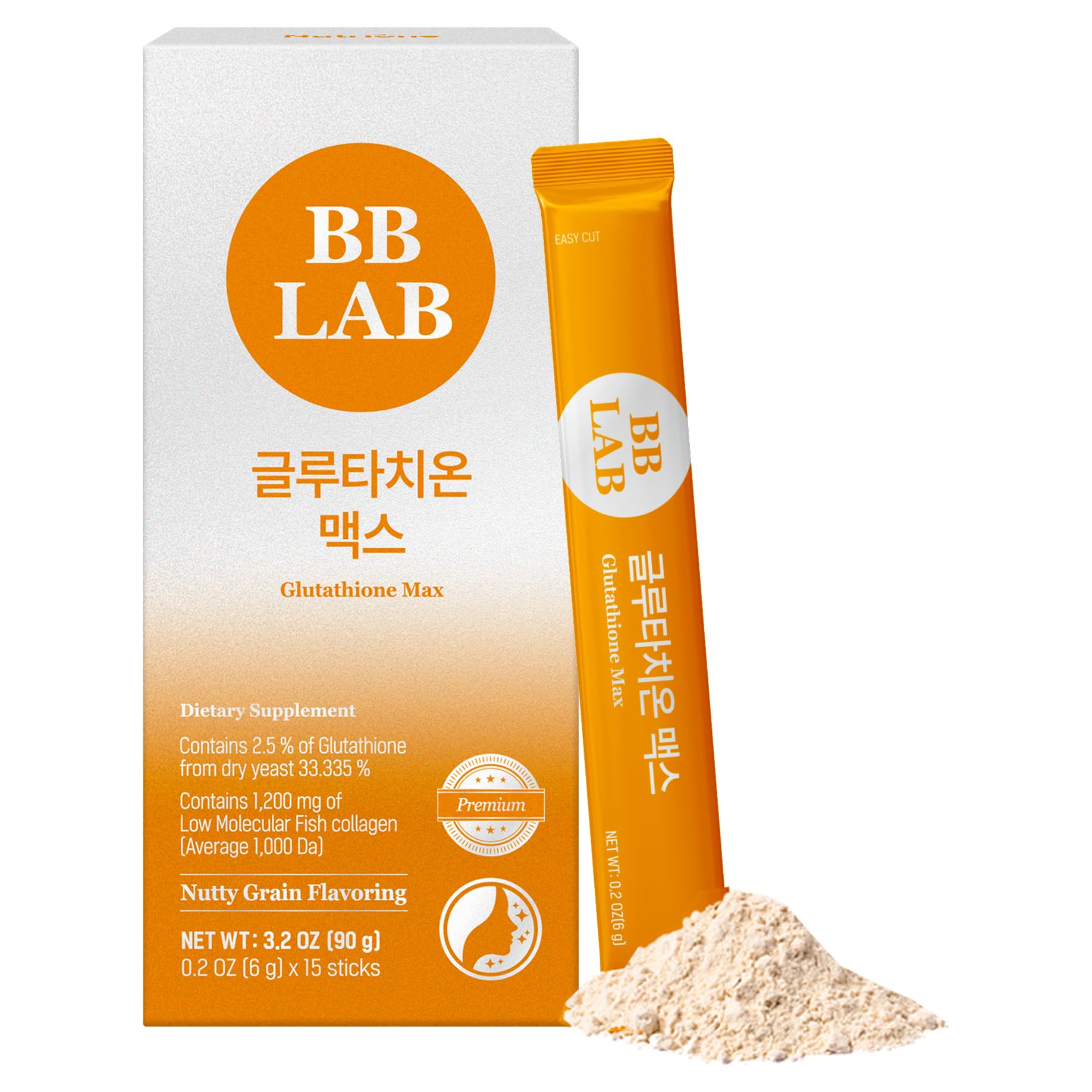 BB LAB Glutathione Max Pulver-Stick-Ergänzung, Korea Glutathione, Low Molecular Fish Collagen für Frau, Vitamin C, schnelle Absorption, Antioxidans, Anti-Aging