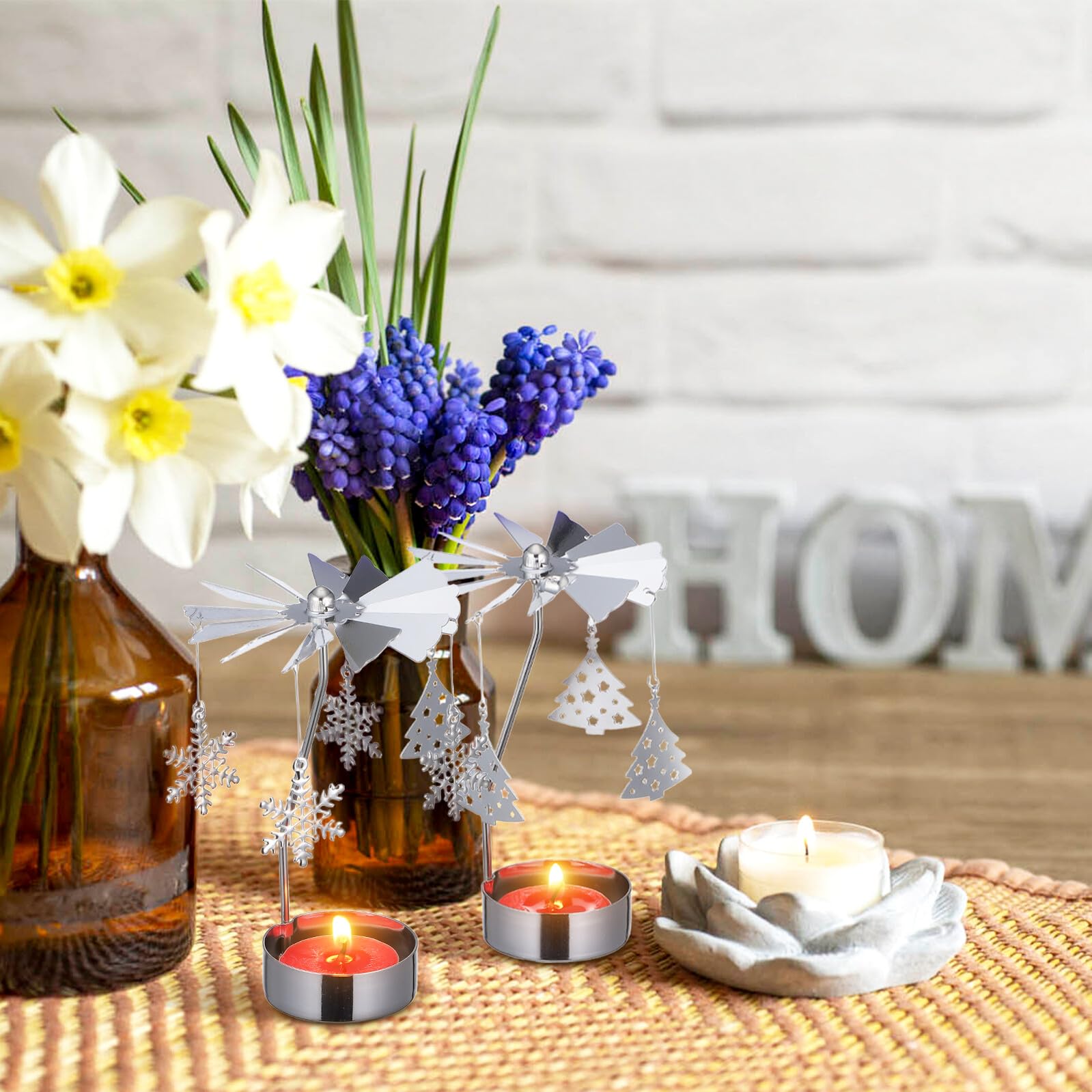 Homoyoyo 3pezzi Porta Candela Decorativo in Ferro Design Girevole Elegante Adatto Per Cena Lume Di Candela Decorazioni Da Tavolo Per Feste e Natale