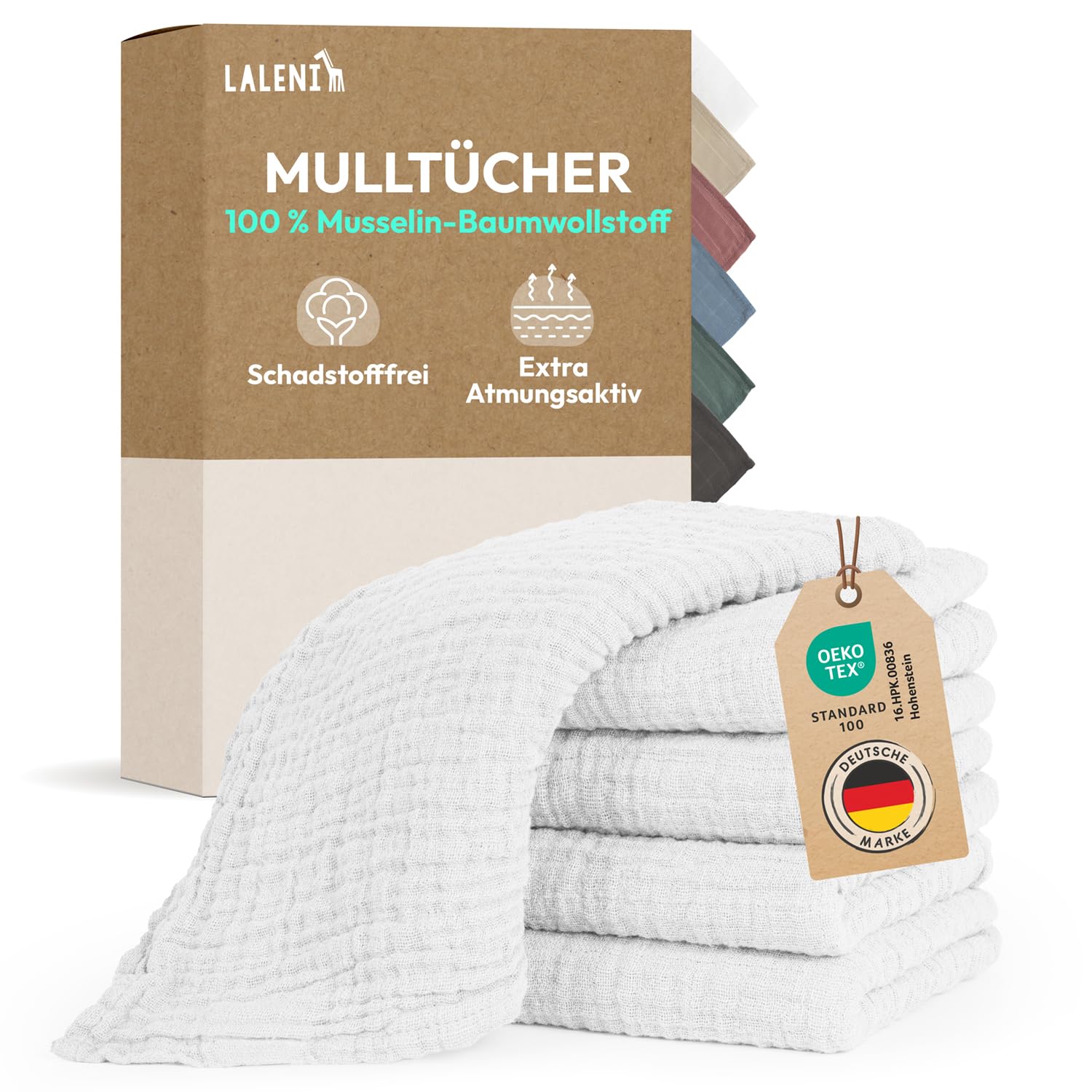 Laleni Spucktücher Baby im 5er Set aus Reiner Baumwolle - schadstofffreie Mulltücher weich 70x70 - saugstarke Mussellintücher Baby - Musselin Tuch als Mullwindel - waschbare Mulltücher - Weiß