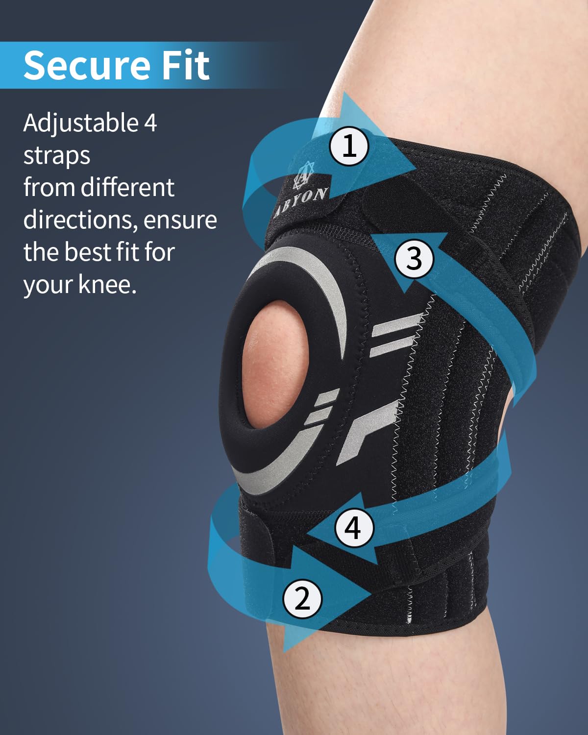 ABYON Knee Brace for Knee Pain, Meniscus Tear & Arthritis –[Patented] Medical-Grade Compression Knee Support with Side Spring Stabilizers & Patella Gel Pad– Adjustable Wrap Patella Stability for Men Women – See How to Size Video Before Ordering - Image 3