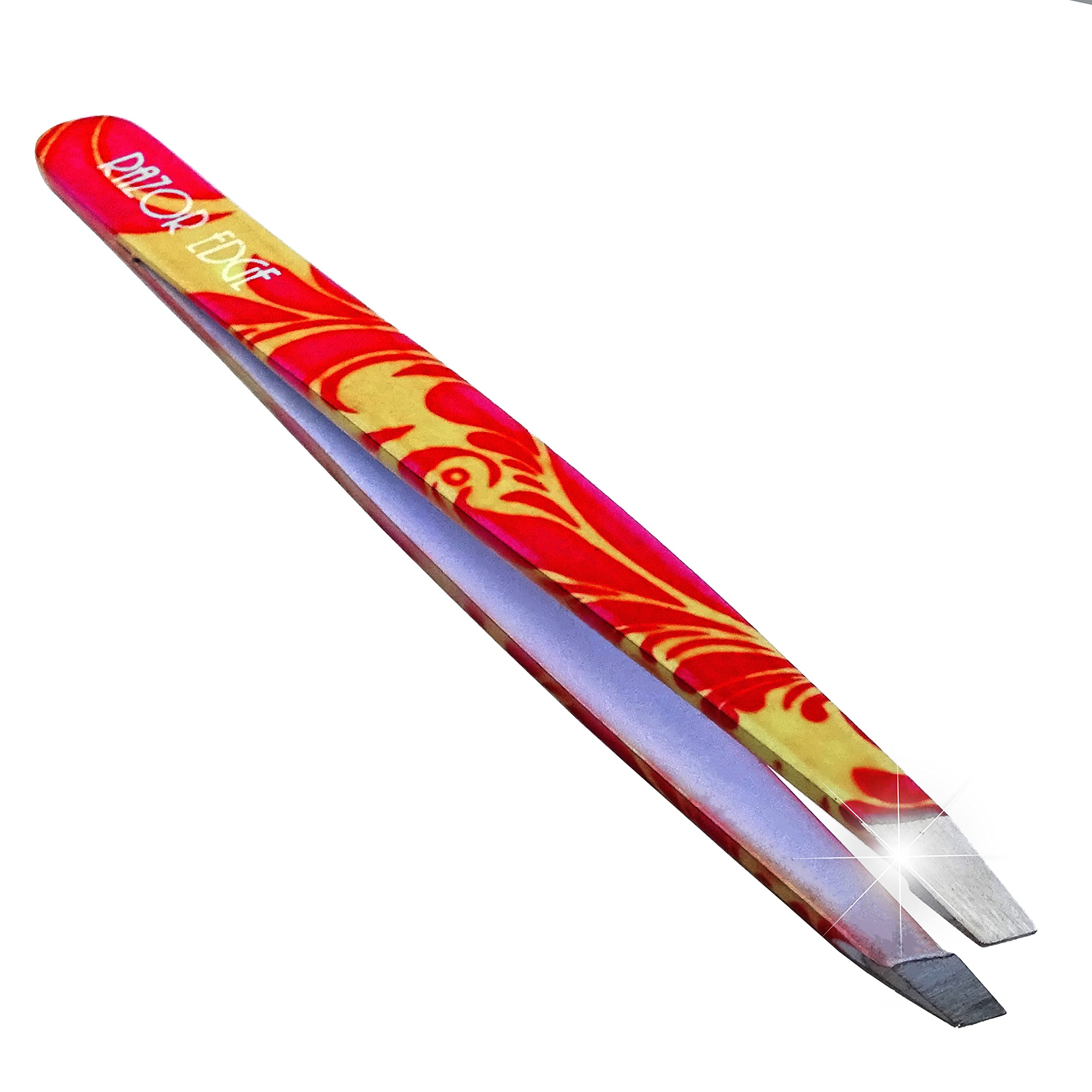 Razor Edge Men's Pink/Yellow Eyebrow Tweezers Ingrown Facial Hair Chin Nose Hair 9.5Cm Plucking Tweezers Light Weight ()